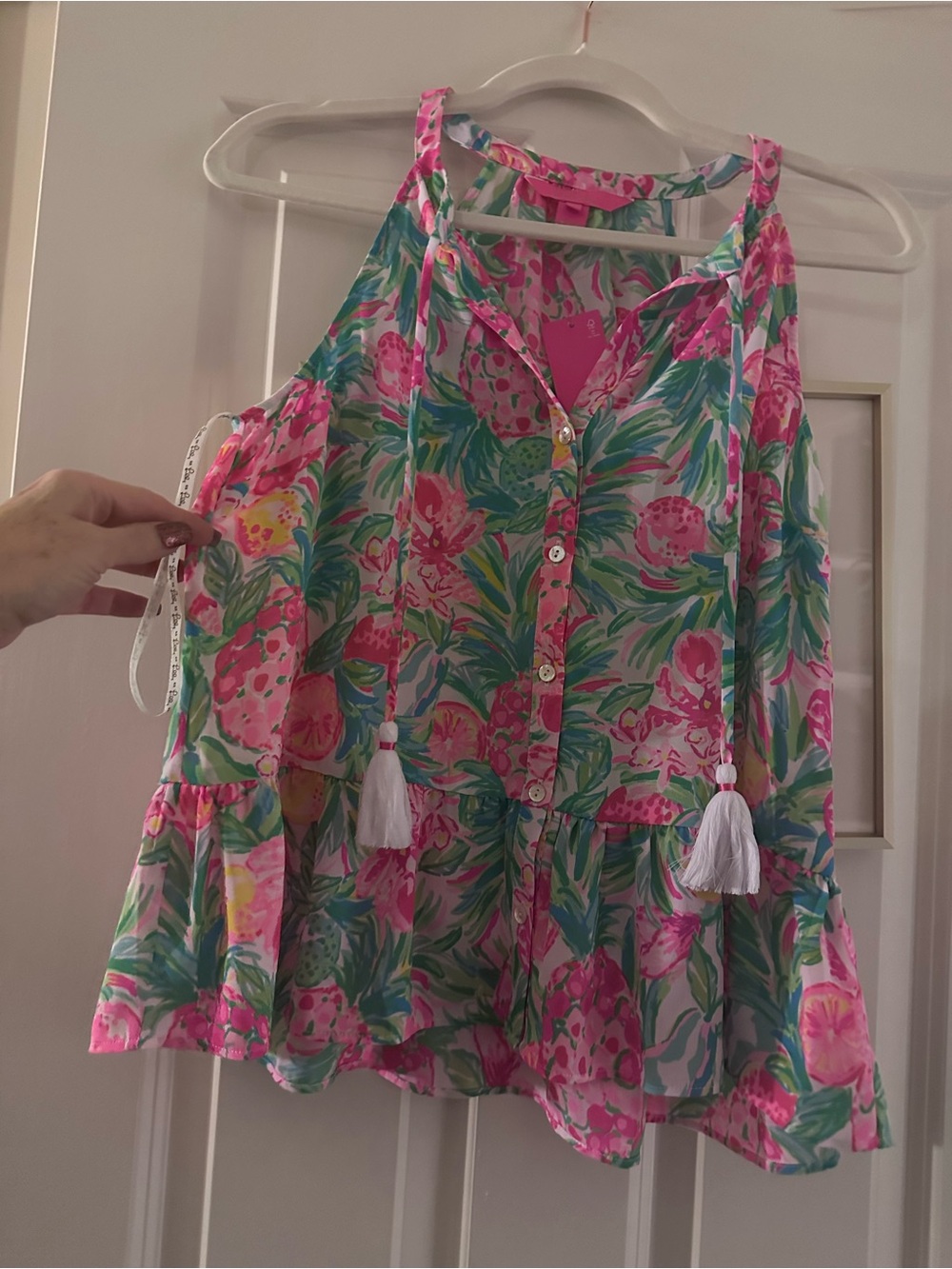 Lilly Pulitzer NWT Pink Green Aqua Floral Caroline Resort size S Tank Top